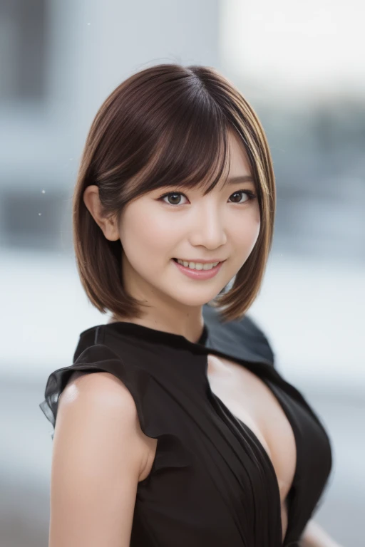 (Realistic、photo Realistic:1.3)、1 girl、2、(Bob Hair, Shortcuts, Brown Hair), (Change of clothes: 1.2), panties, Night Street、 (Browsing Caution:1.3), Beautiful Skin, blush, Grinning face、Very detailed、super high quality、Upper body naked、Small breasts、Nipples