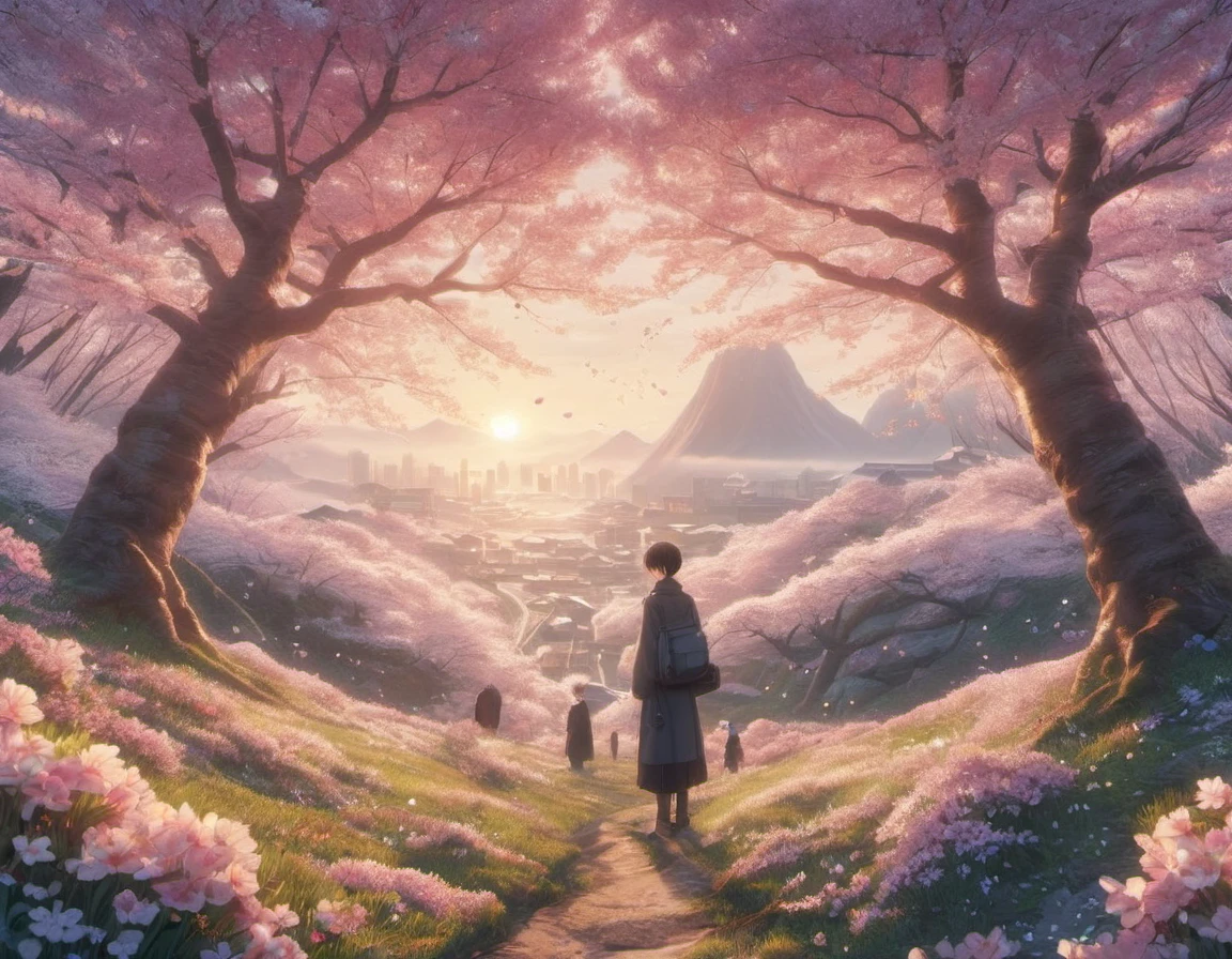 japan-ish, Human Geode, Spring, Very wide view, Anime screencap, F/2.8, key visual