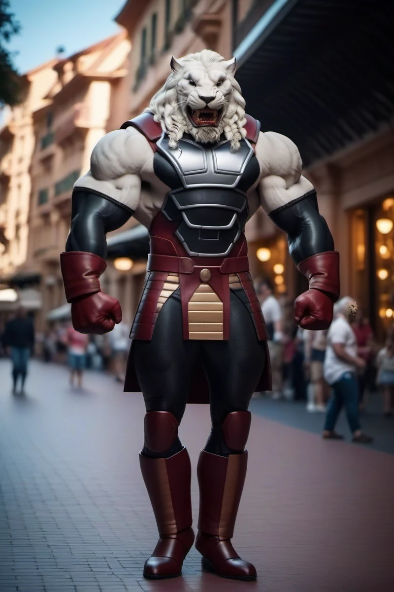 cinematic photo a full body anthromomorphic muscular lyon at disneywolrd <lora:BattleBeast1024:0.8> . 35mm photograph, film, bokeh, professional, 4k, highly detailed