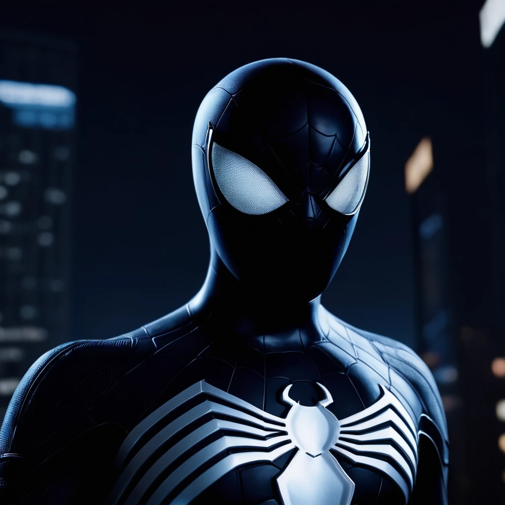 cinematic film still of  <lora:Symbiote Suit:1>
A Symbiote Suit of a man in a spider suit with glowing eyes,Spider-Man Symbiote Suit,solo,looking at viewer,simple background,1boy,upper body,male focus,bodysuit,mask,black background,black bodysuit,chromatic aberration , realistic, realism, photorealism, hyperrealism, hyperrealistic, realistic, sharp, detailed, cinematography style, film light style, movie still,  professional photography, artistic, perfection, contrast, cinematic, filmic, high quality photo,  8k quality, colorful, dark shadow, shallow depth of field, vignette, highly detailed, high budget, bokeh, cinemascope, moody, epic, gorgeous, film grain, grainy