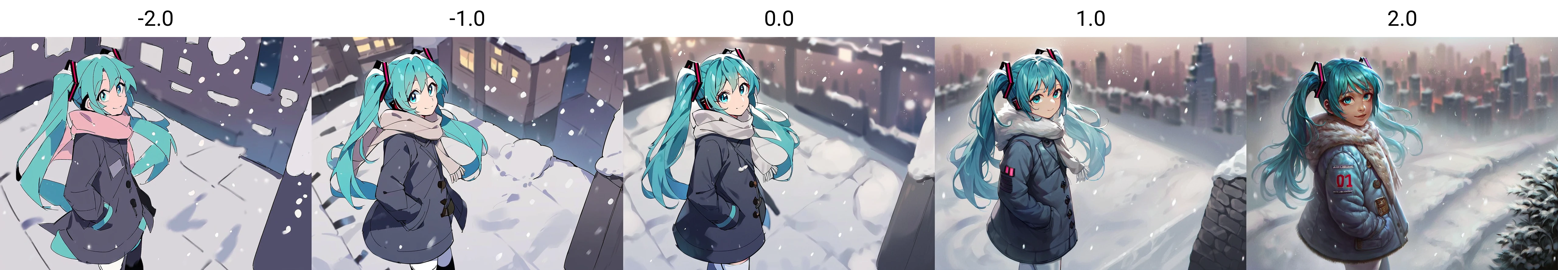 score_9, score_8_up, score_7_up, score_6_up, score_5_up, score_4_up, rating_safe, source_anime, 1girl, hatsune miku, cyan hair, cyan eyes, twintails, long hair, jacket, coat, from side, looking at viewer, looking up, looking away, winter, outdoors, snow, night, starry sky, winter clothes, winter coat, scarf, light smile, white thighhighs, standing, reaching out, thigh boots, hand in pocket, snowing, cityscape, skyscraper, cowboy shot, depth of field, from above, foreshortening, footprints<lora:Pony_DetailV1.0:-2.0>