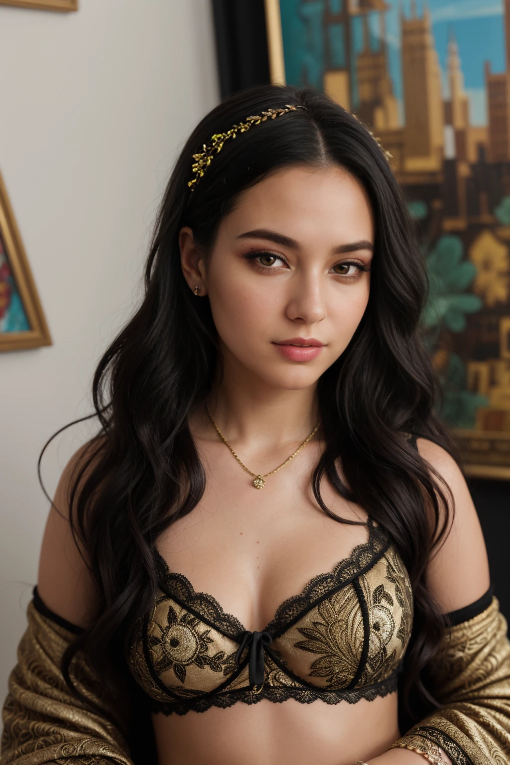 influencer-close-up-shot-by-stable-yogi
9. "Artistic Instagrammer (ethnicity: Caucasian, age: 20s) in an eclectic, art-filled studio (setting: creative, cluttered). She's in a bohemian-style outfit (fabric: lace and velvet) with her hair in loose waves, adorned with artistic accessories, and playful, colorful makeup. She's painting on a canvas (action: absorbed, inspired), the studio brimming with art pieces and natural light."