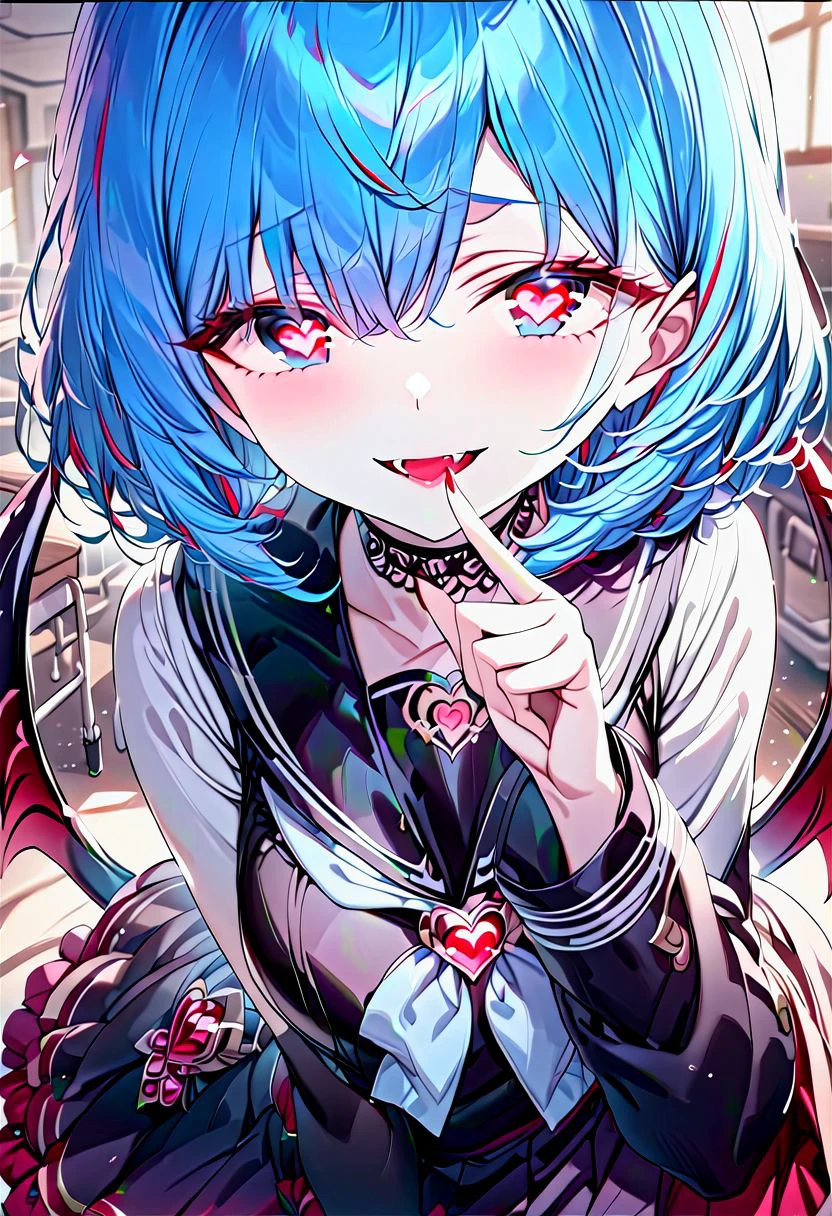 <lora:detail_fingers:1.6>,
(twin girls, red and blue hair, anime style, top down, classroom, blurred background), (school sailor uniform, hand on lips, empty eyes, short hair, evil smile, fangs, devil's tails:1.15), (heart-shaped pupils, heart-shaped pupils,heart-shaped pupils:1.4),
(detai_fingers:1.3), (detailed beautiful girls, detailed beautiful eyes, detailed beautiful hair:1.3),
(stunning quality, excellent quality, masterpiece, clear work, detailed work, meticulous work:1.45),