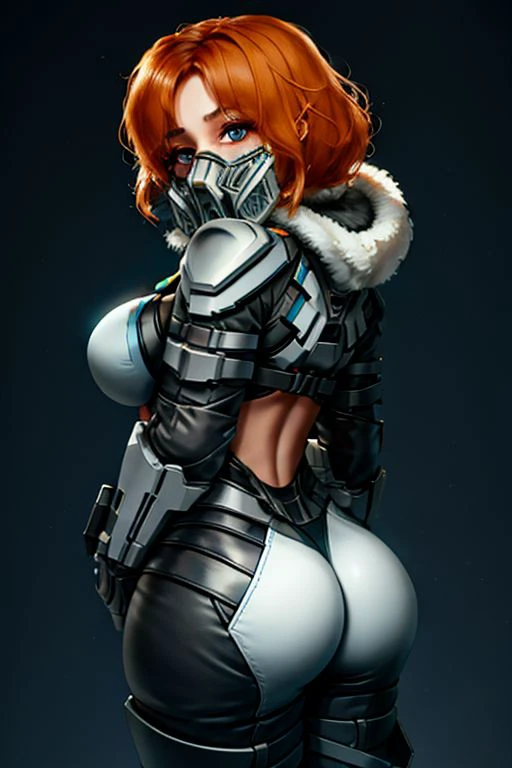 score_10,score_9,score_8_up,score_7_up,score_6_up,masterpiece,high quality,highres, simple background,1girl,snegurochka, fantastic graphics,curvy, big breast, horny face, cube body, orange hairs, blue eyes, mask, ass view, ass