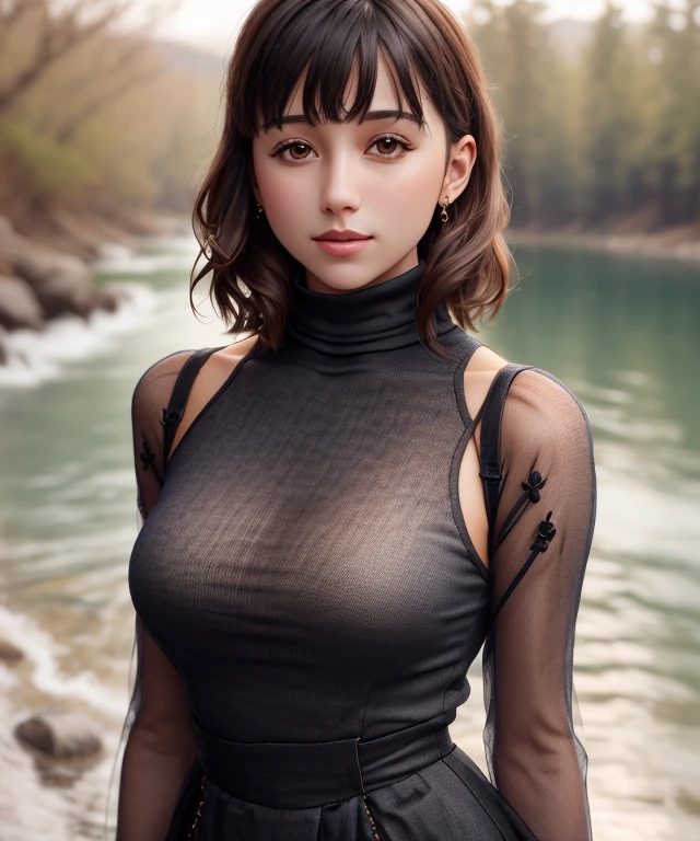 masterpiece, highest quality, two girls, (beautiful girl, delicate girl:1.3), (19 years old:1.3),((black, A rough mesh bodysuit with only the left and right chest areas open, long sleeve:1.3)) ,((black, A rough mesh bodysuit with only the left and right chest areas open, long sleeve:1.3)),There is no fabric on the left and right chest areas.、(white skin)、Japanese、 very high quality clarity, (symmetrical eyes:1.3),((sweat a lot、the whole body is wet)), Large mesh, very big breasts,very heavy chest、brown eyes, parted bangs, brown hair, short hair、petit girl, wet face、wet skin、wet body、both arms are down、(Eye and face details:1.0), (upper teeth, best smile:0.1), looking at the viewer,Completely naked、big breasts、rock mountain、rock、stone、Are standing、(((Exposed chest skin)))、(((expose the nipples)))、(((Exposed chest skin)))、(((expose the nipples)))、(((Exposed chest skin)))、(((expose the nipples)))、(((Putting big breasts on stone)))
