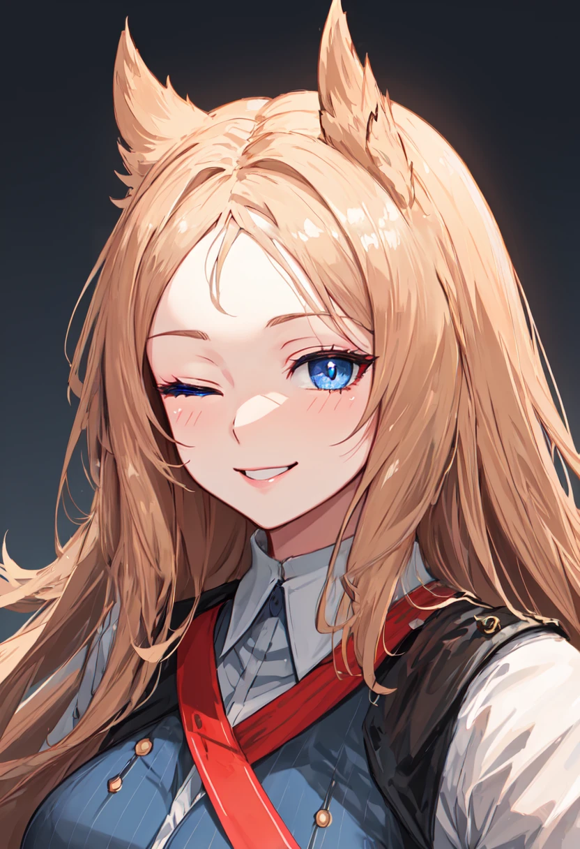 best quality, masterpiece, highres, solo, (archetto_arknights:1.10), smile, happy, one eye closed, portrait, looking at viewer, 33 <lora:archetto_arknights:0.80>