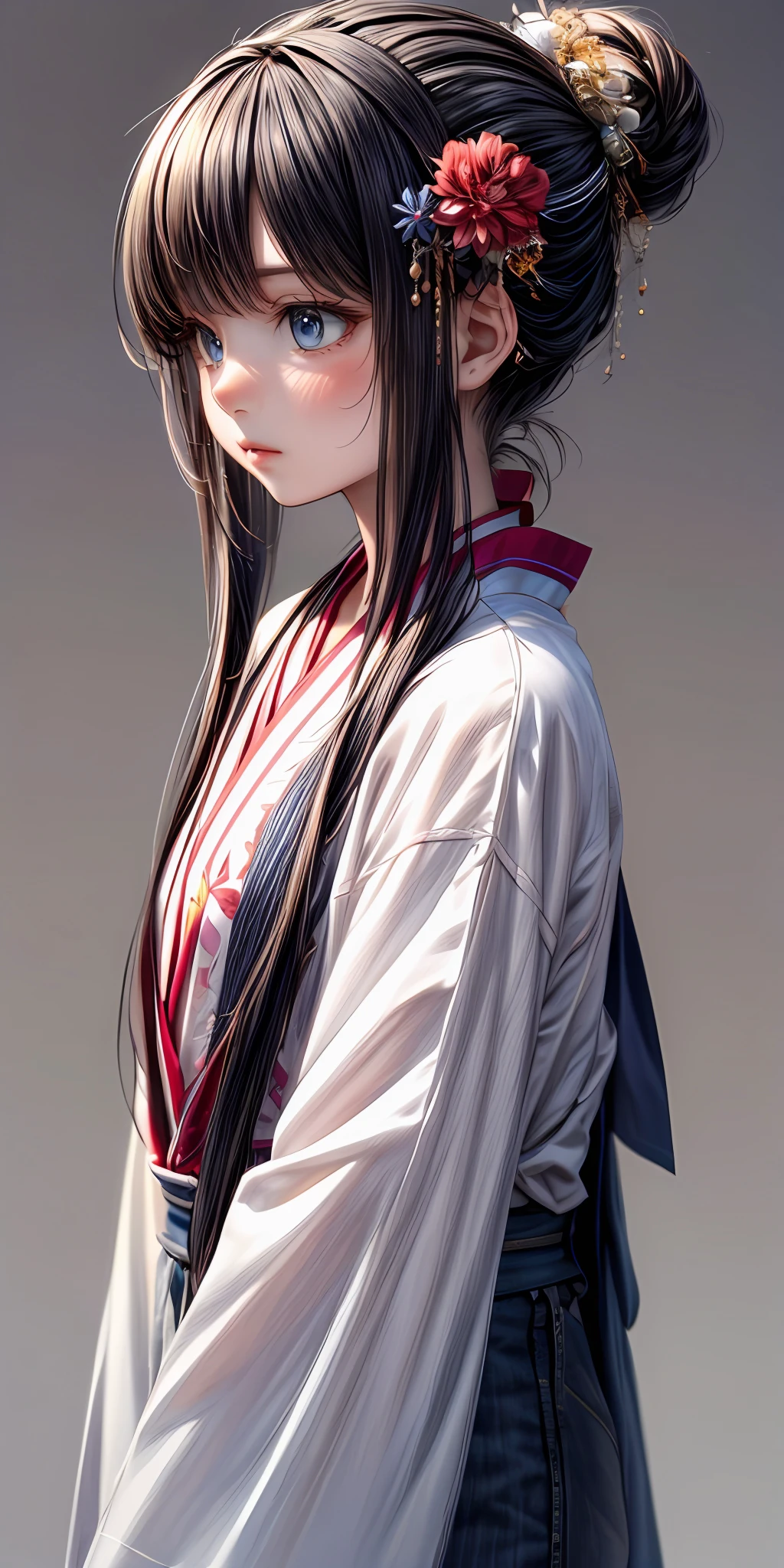 (masterpiece,ultra-detailed,best quality,8K,CG,illustration,shaved:1.0),(petite girl:1.0) <lora:more_details:1>, simple background,
<lora:jyoji fuku v19.0:0.5> jyojifuku, hair ornament