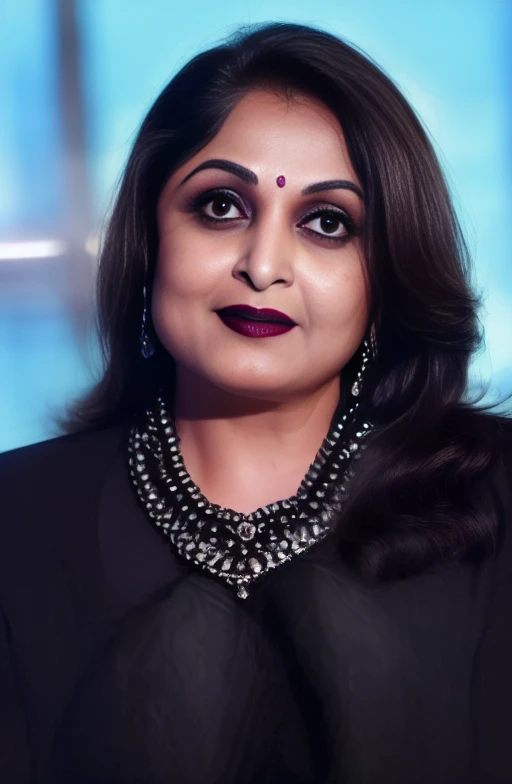 RamyaKrishnan,<lora:RamyaKrishnanSD1.5:1>The image features a woman wearing a black hat, a black dress, and a pearl necklace. She is posing for a picture, and her lips are painted red. The woman is also wearing a black glove, which adds to her elegant and stylish appearance. The combination of her outfit, makeup, and accessories creates a sophisticated and timeless look. (controlnet_mode:canny sdxlYamersRealism2, sdxl-1. 0. 0. 9. safetensors, SeargeSDXL4. 2-Llama2 prompt)