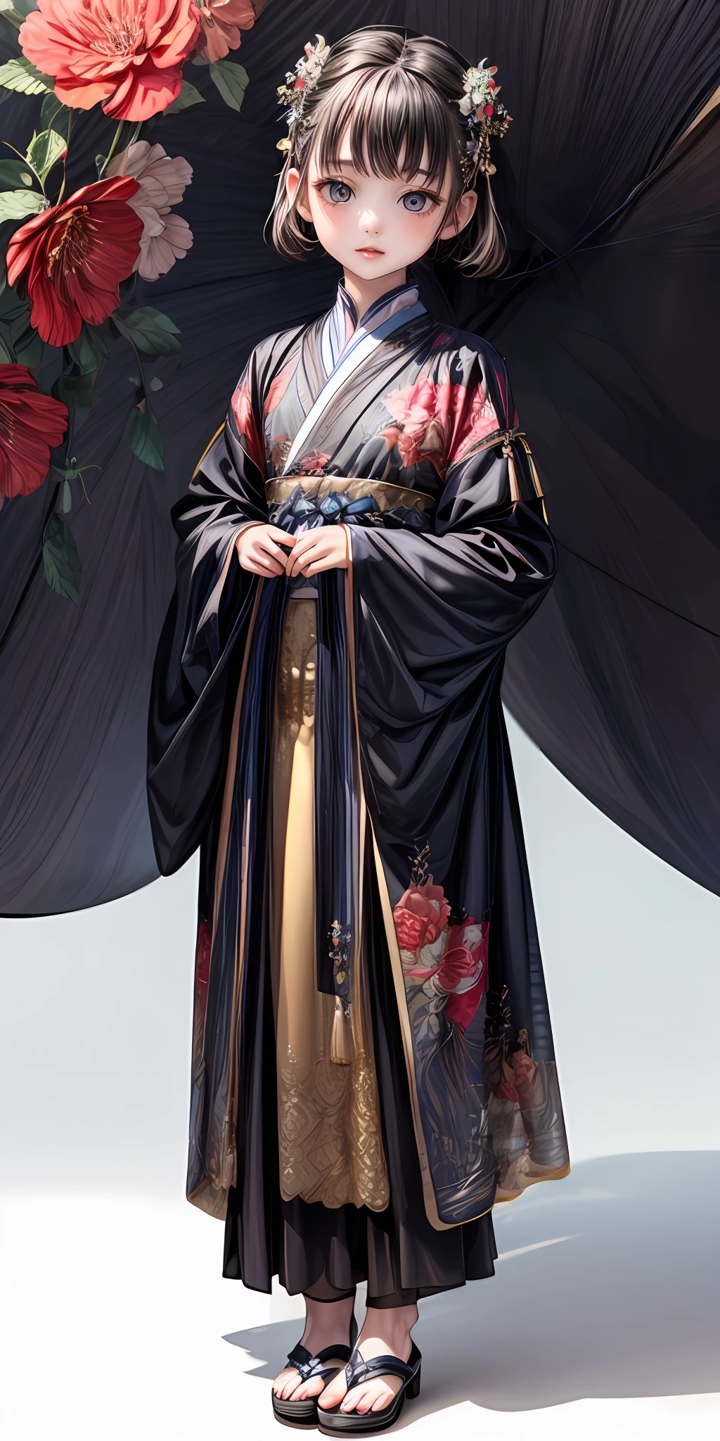 (masterpiece,ultra-detailed,best quality,8K,CG,illustration,shaved:1.0),(petite girl:1.0) <lora:more_details:1>, simple background,
<lora:jyoji fuku v19.0:0.6> jyojifuku, hair ornament,black clothes