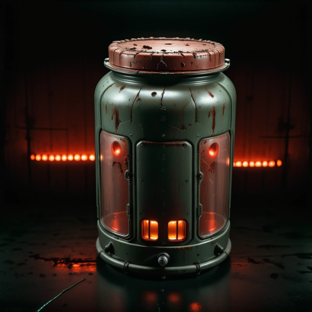 photo focus on cylinder military medkit , science fiction, glowing cyberpunk, translucent, black background, red theme , film, professional, 4k, highly detailed, grit, (rust:0.65), cracks, cracked surface, subtle messy, dust, weary, edges rusty dusty, surface scratches, peeled sun bleeched paint, smudges, crumbles, rugged, used
biohazard-energy,
still life
<lora:IteMaker_SD_1.2:1>