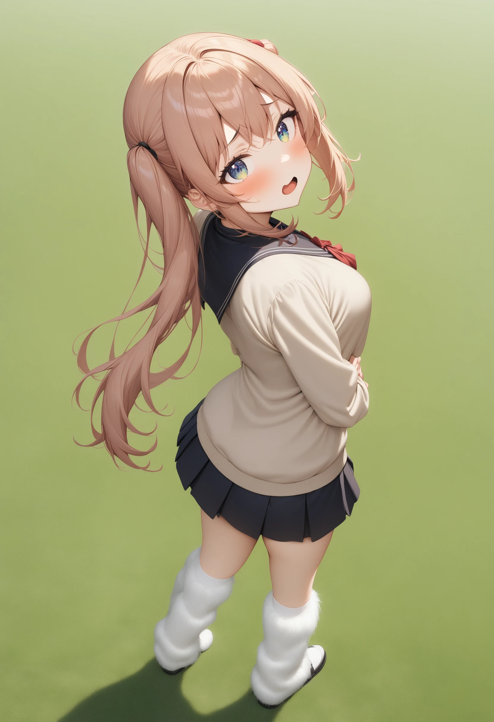 1girl, <lora:sdxl2-flat2-512b:-1>,medium breasts,white legwear, school uniform,
fur legwarmer,<lora:furlegwarmer_XL_v2:0.8>white legwear,
from above, full body, looking back, anguish, meadow, open mouth,
masterpiece, best quality, very aesthetic, absurdres