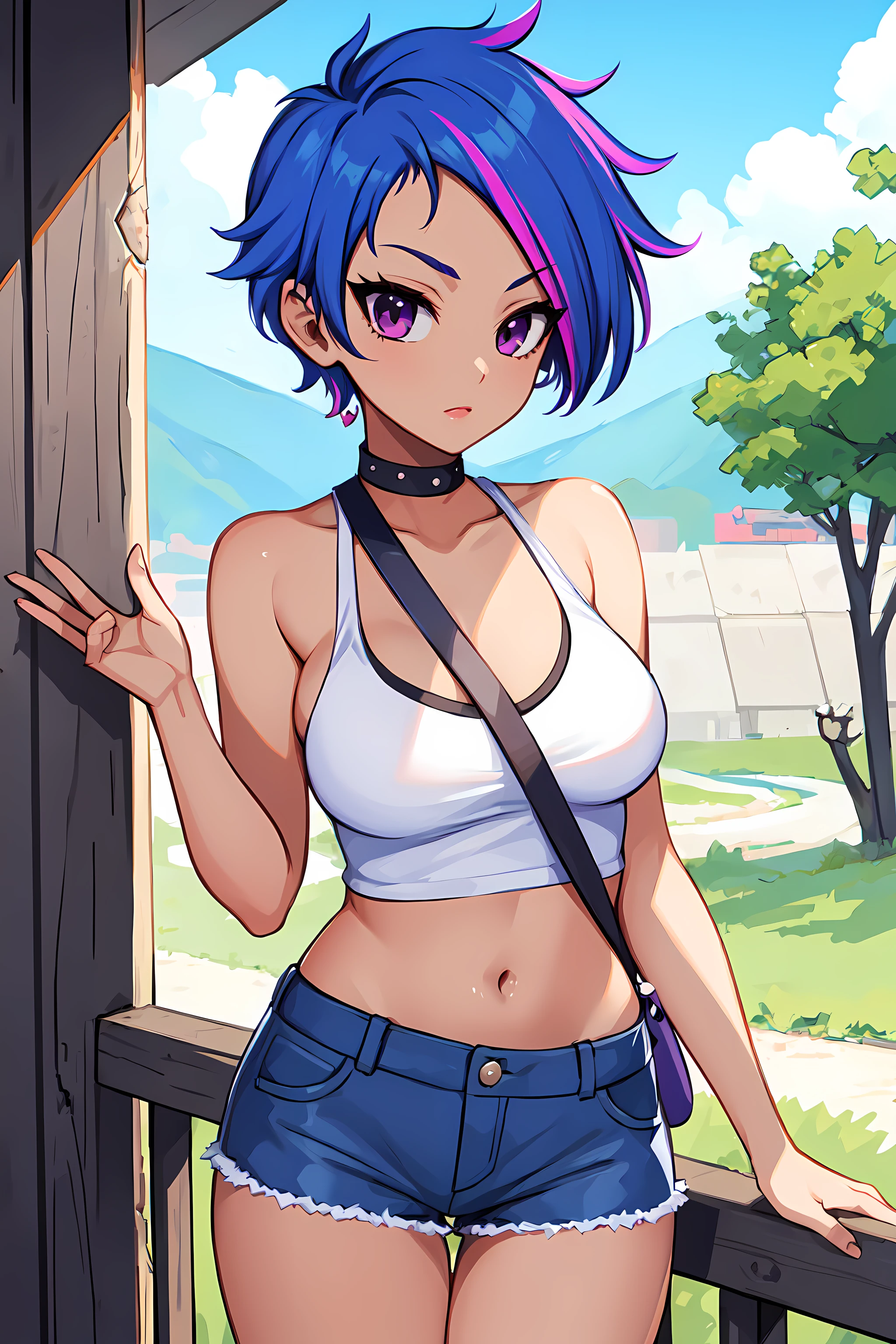 <lora:NovaCCv1:0.7> nova, (masterpiece, best quality:1.2), 1girl, solo, blue hair, multicolored hair, short hair, purple eyes