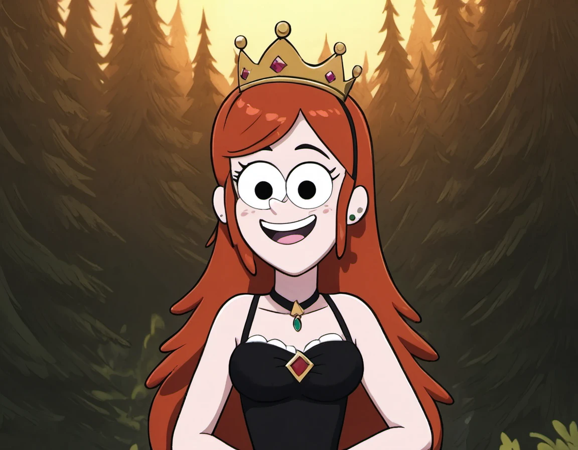 GravityStyle, beautiful gorgeous cartoon Bowsette, smiling, in the style of Gravity Falls, forest background