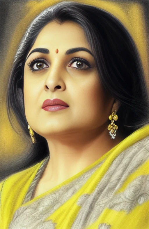 RamyaKrishnan,<lora:RamyaKrishnanSD1.5:1>Girl with beautiful sad eyes on the background of flowering garden. earthy tone and yellow colors (glamour by Dior). Hyperrealistic, real, art, photography, realistic, masterpieces, high quality, best quality, official art, beautiful, aesthetic, highly detailed, intricate, sharp focus, digital art, [style by Luis Royo and Fabian Perez], fine charcoal , pencil sketch, stencil layered resin, 16k, UHD, HDR, (Masterpiece: 1. 5), (best quality: 1. 5)