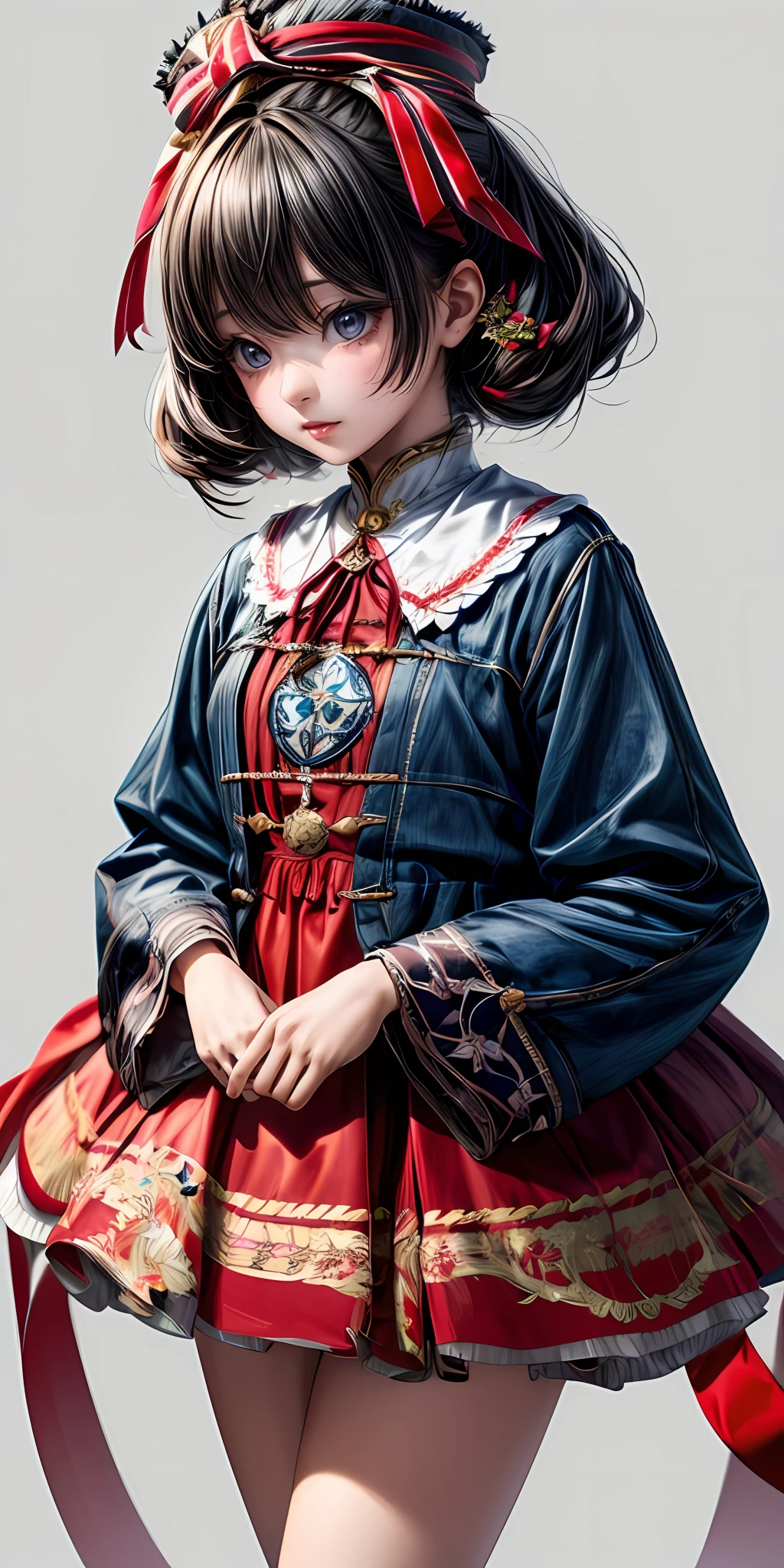 (masterpiece,ultra-detailed,best quality,8K,CG,illustration,shaved:1.0),(petite girl:1.0) <lora:more_details:1>, simple background,
<lora:jyoji fuku v21.0:0.5> jyojifuku, ofuda,ribbon