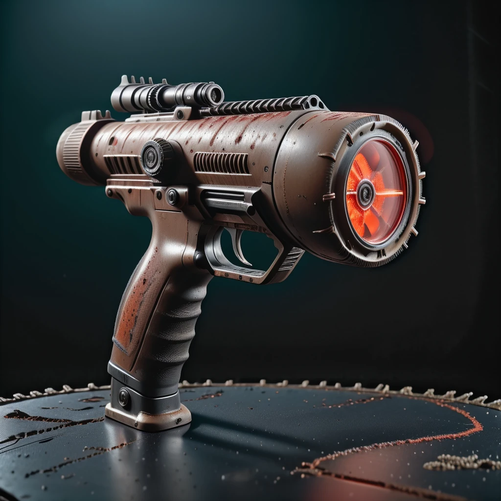 photo focus on military weapon biohazard-blaster energy-vintage-repeater, science fiction, glowing cyberpunk, translucent grip, <IteMaker>, black background, red theme , grit, (rust:0.65), cracks, cracked surface, subtle messy, dust, weary, edges rusty dusty, surface scratches, peeled sun bleeched paint, smudges, crumbles, rugged, used, film, professional, 4k, highly detailed
still life
<lora:IteMaker_SD_1.2:1>