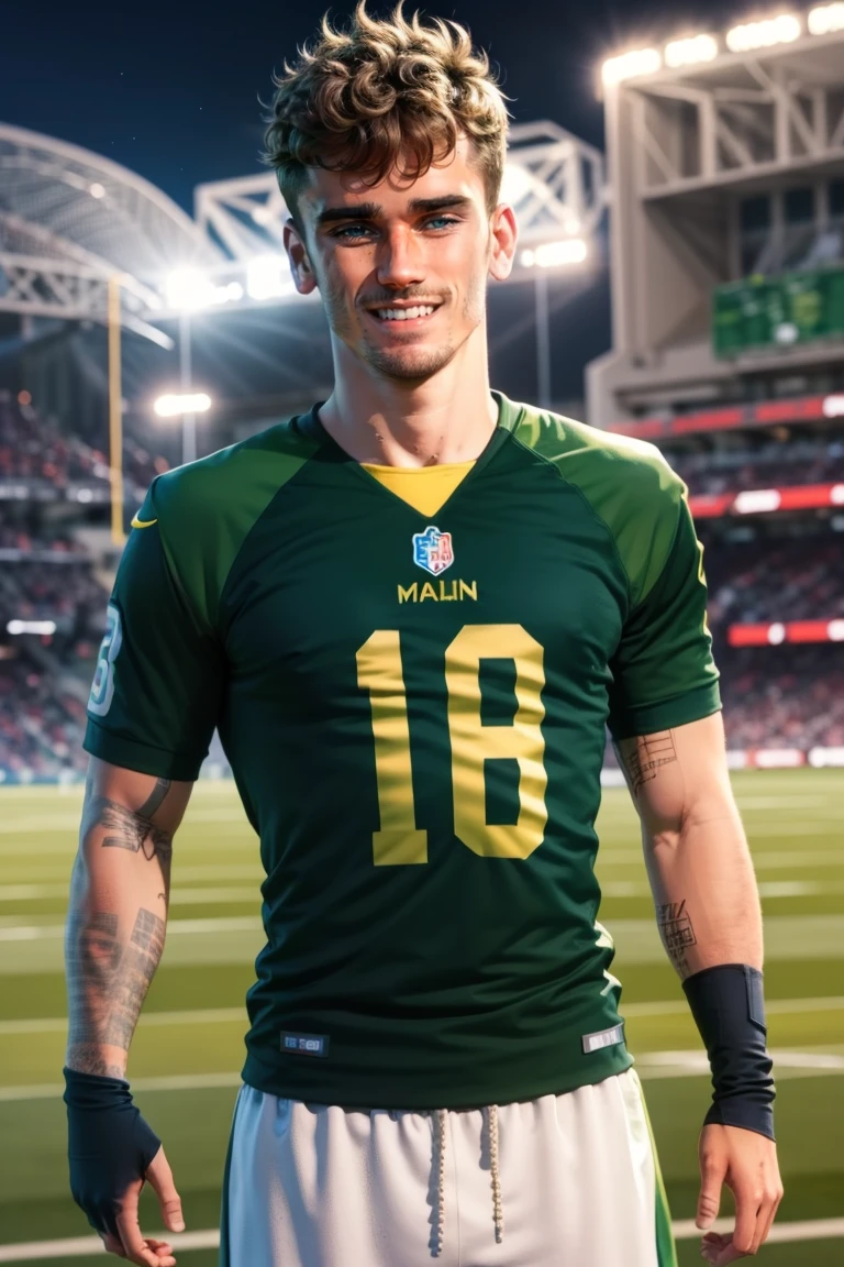 (masterpiece, best quality:1.2), man, green football jersey, football pants, football player, (((medium shot))) ,stadium,smiling, night, masterpiece, highness, perfect face, perfect picture, detailed eyes, sharp focus, muscular,High detailed view,Fantasy<lora:EMS-3262-EMS:0.700000>, <lora:EMS-339119-EMS:1.000000>