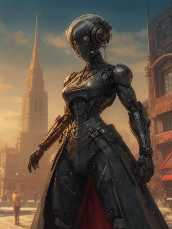 wide angle, metal face gynoid robowaifu wearing a revealing dress and high heels in front of a futuristic aircraft on a airport runway
 <lora:r4gdroid_v2:0.9>  r4gdr01d <lora:ClothingAdjuster3:-0.5>