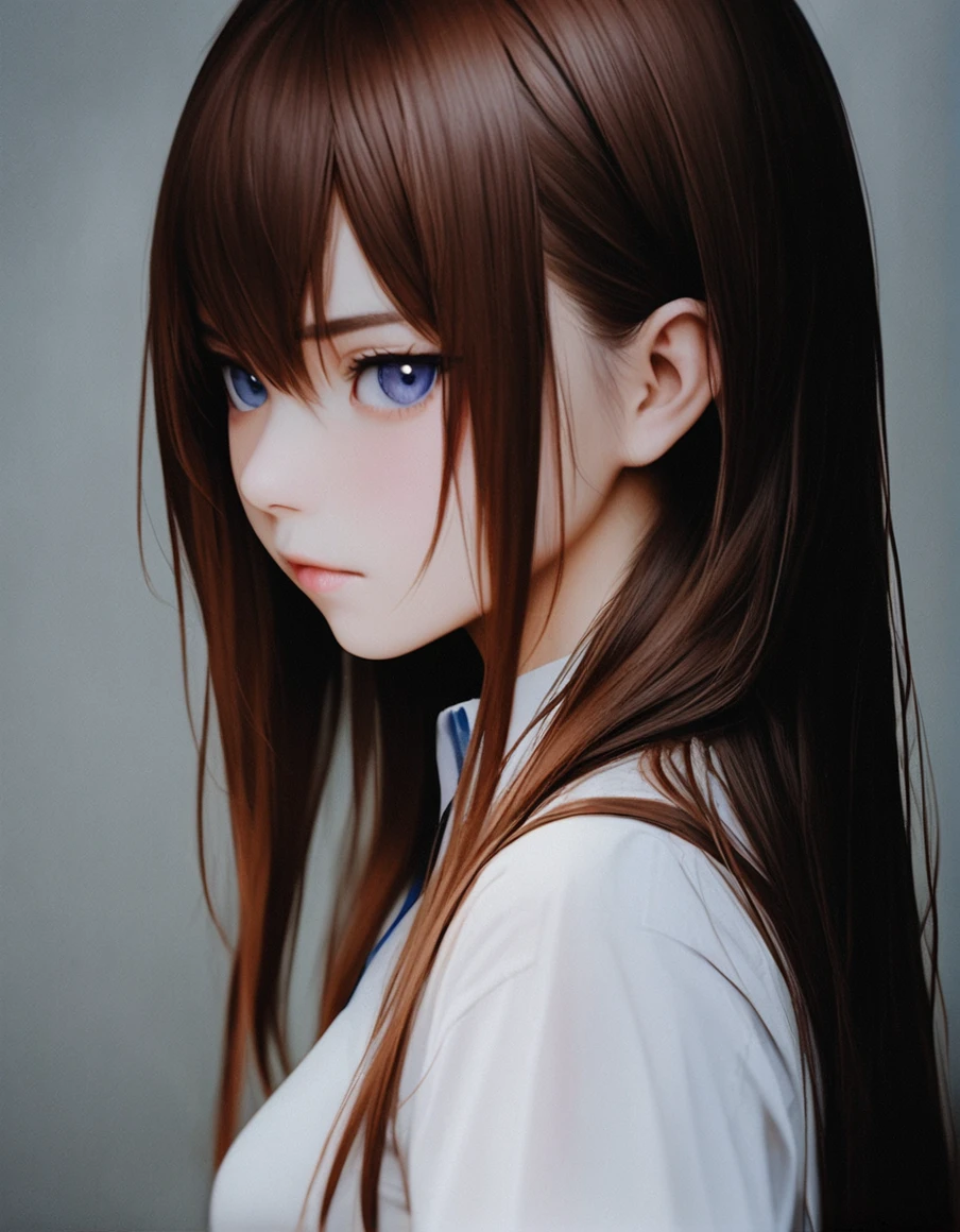 <lora:a31cosv2_last:1.2>,
masterpiece, best quality,makise kurisu,steins;gate, 
1girl, solo, long hair, shirt, blue eyes, white shirt, upper body, jacket, off shoulder, looking at viewer, collared shirt, closed mouth, bangs, hair between eyes, red hair, simple background, brown hair, breasts, from side, straight hair, expressionless, grey background, long sleeves, very long hair, small breasts, open clothes, looking to the side, dress shirt, wing collar