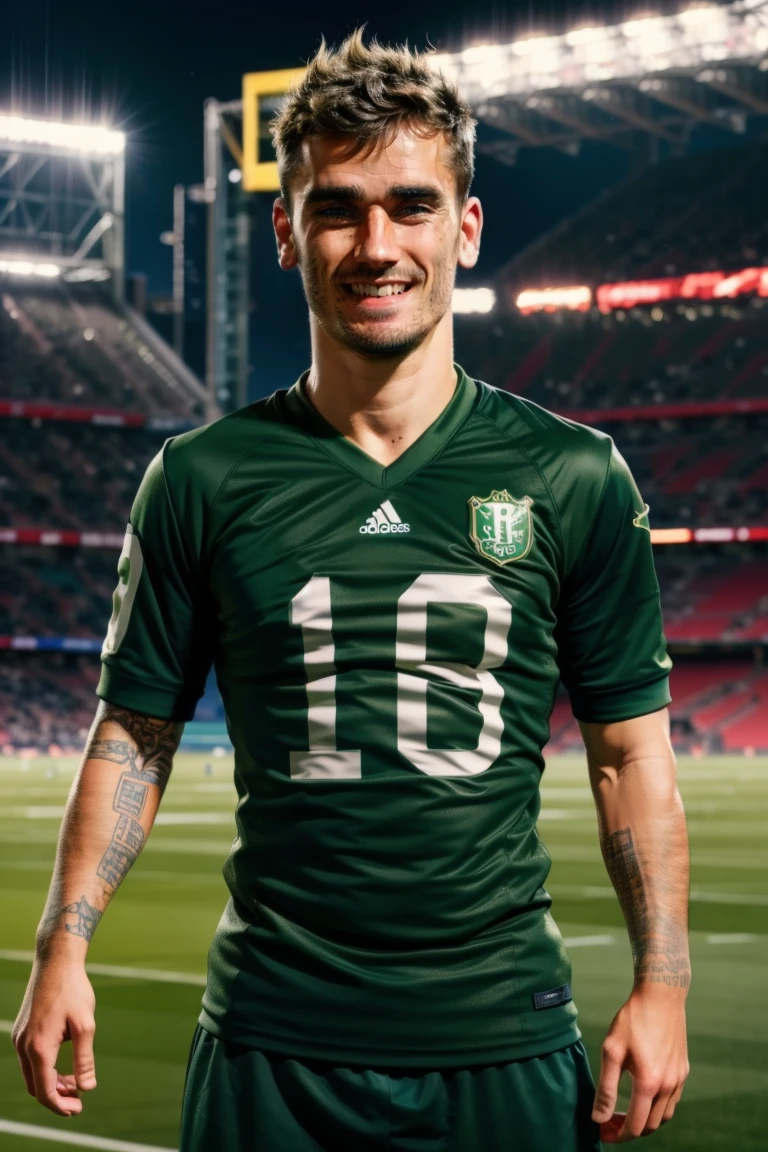 (masterpiece, best quality:1.2), man, green football jersey, football pants, football player, (((medium shot))) ,stadium,smiling, night, masterpiece, highness, perfect face, perfect picture, detailed eyes, sharp focus, muscular,High detailed view,Fantasy<lora:EMS-3262-EMS:0.700000>, <lora:EMS-339119-EMS:1.000000>