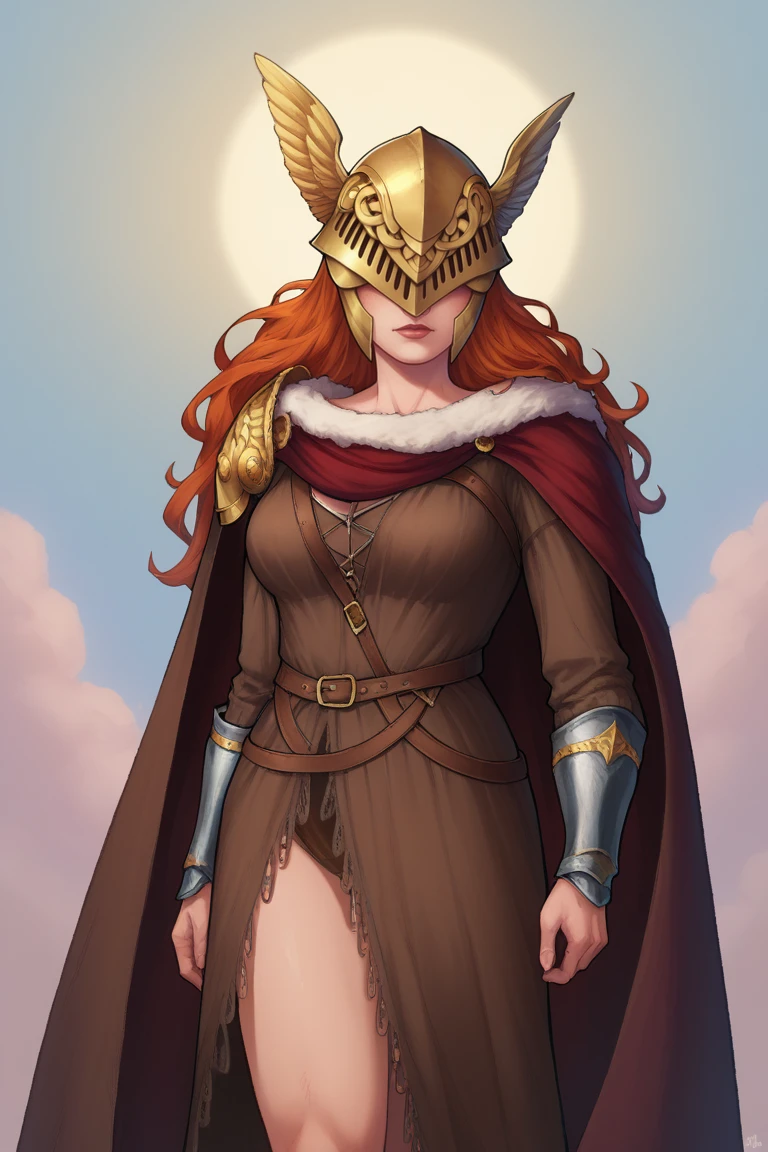 score_9, score_8_up, score_7_up, BREAK, 1girl, solo, breasts,  <lora:diabolumberto-guy-PONYv1:1>,  <lora:Malenia_XLPD:0.9> MaleniaDef, armor, cape, winged helmet, brown dress,