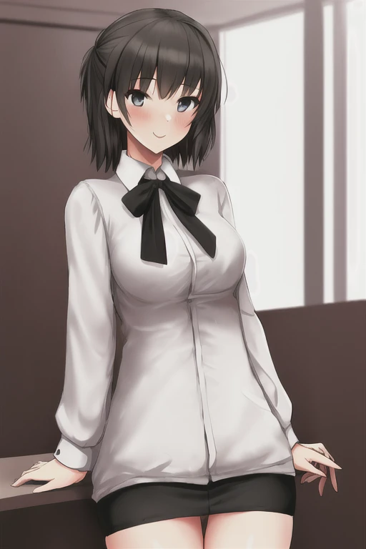 juri han, work of art, tight white secretary shirt with black tie, black high waist skirt, short skirt, short hair, black hair, black tights evil smile,oculos