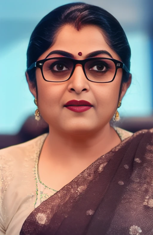 <lora:RamyaKrishnanSD1.5:1>,RAW photo, as RamyaKrishnan wearing glasses, 8k uhd, dslr, soft lighting, high quality, film grain, Fujifilm XT3