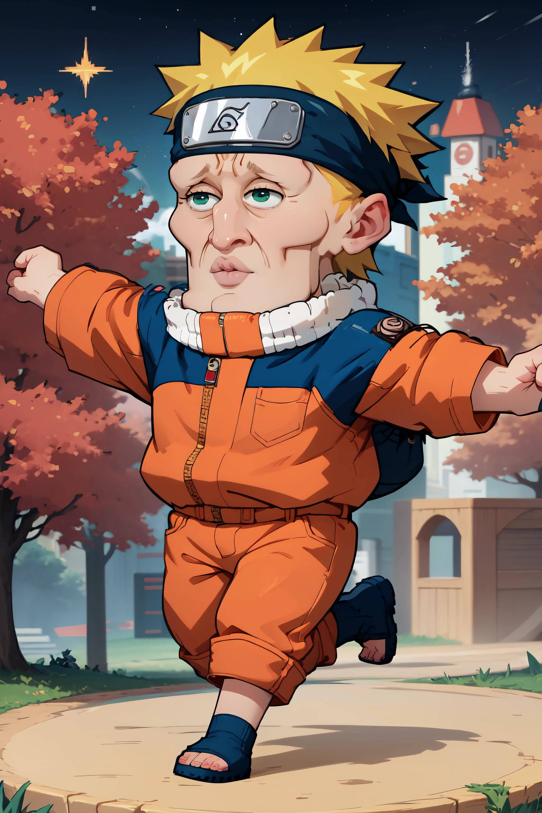 <lora:handsomize_x_v1:1.1> masterpiece, best quality, handsomize, sparkle,  <lora:Naruto-Konan:0.9> uzumaki naruto,  chibi, fat, running, outstretched arms, naruto run, orange jumpsuit, headband, speed