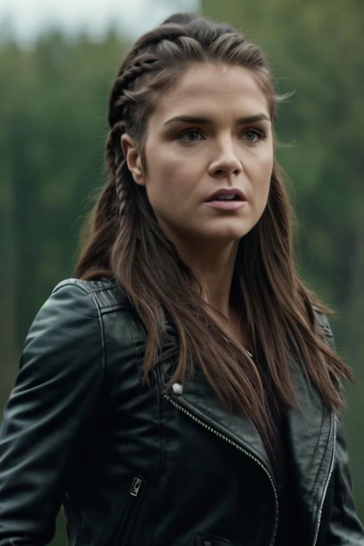 octavia blake,braided hair, leather jacket (8k, RAW photo, best quality, masterpiece:1.2), (realistic, photo-realistic:1.37), best quality, ultra high res, (focus face:1.6), (portrait face:1.3),