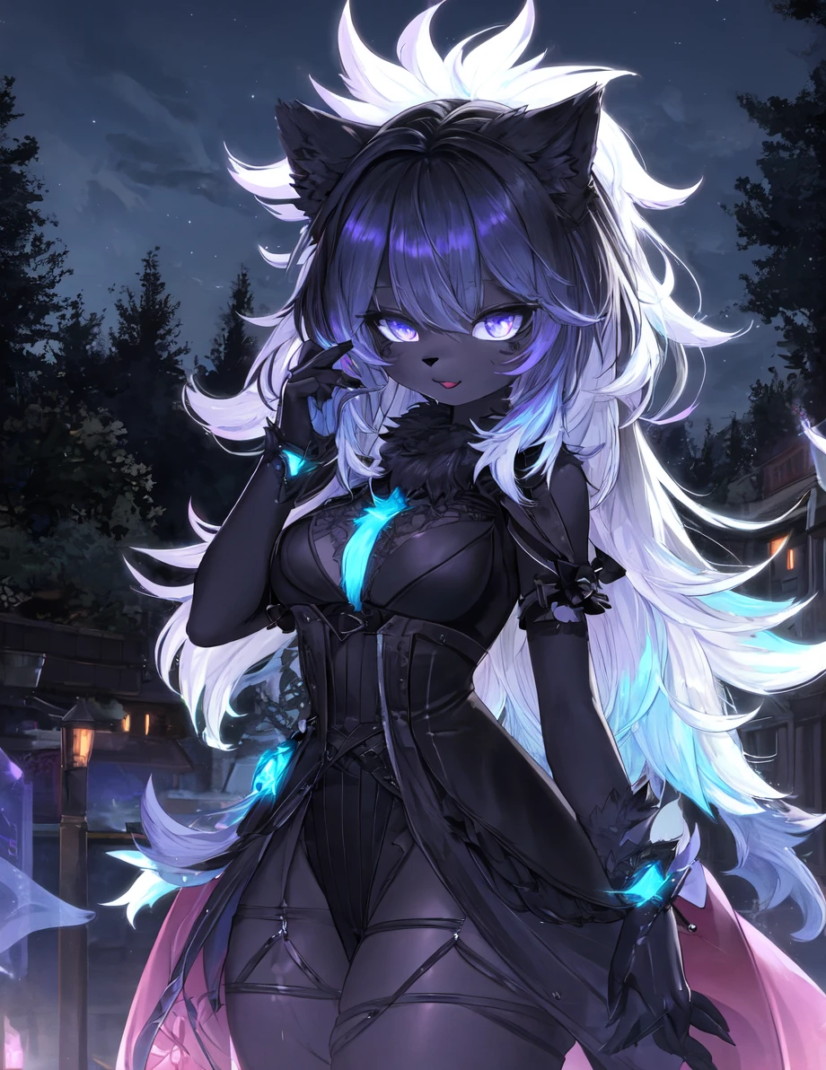 furry, black fur, night, glowing hairs