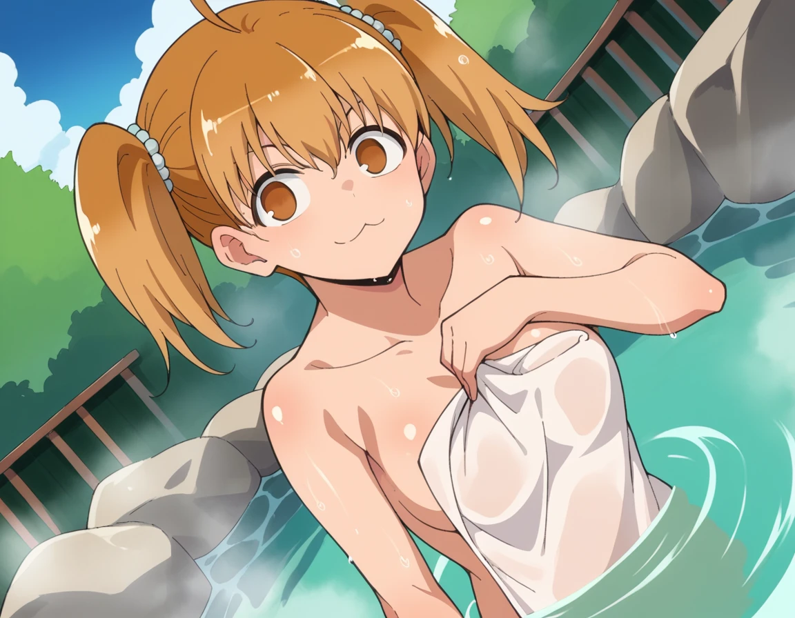 score_9, score_8_up, score_7_up, source_anime,
ijiranaideyoshi, <lora:ijiranaide-yoshi-s1s2-ponyxl-lora-nochekaiser:1>,
yoshi, brown hair, twintails, brown eyes, ahoge,
nude, naked, 
outdoors, onsen, towel, naked towel, steam, bathing, nude cover, partially submerged, water, bath, steam censor, wet towel,
looking at viewer, dutch angle, cowboy shot,
