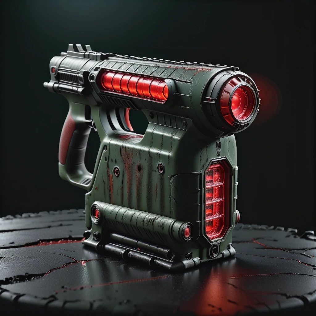 photo focus on military weapon biohazard-blaster energy-vintage-repeater, science fiction, glowing cyberpunk, translucent grip, <IteMaker>, black background, red theme , grit, (rust:0.65), cracks, cracked surface, subtle messy, dust, weary, edges rusty dusty, surface scratches, peeled sun bleeched paint, smudges, crumbles, rugged, used, film, professional, 4k, highly detailed
still life
<lora:IteMaker_SD_1.2:1>