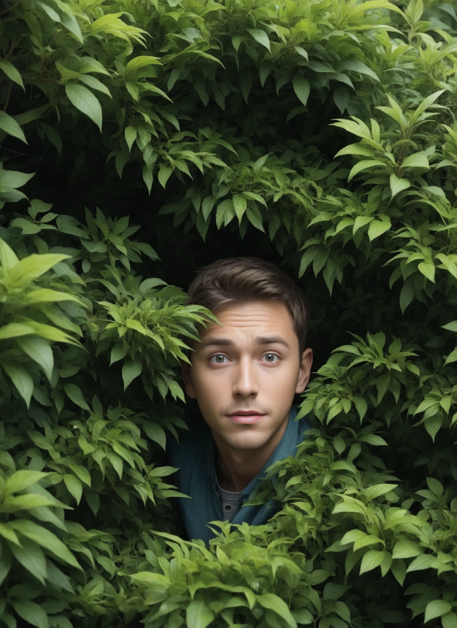 A guy is hiding in a bush