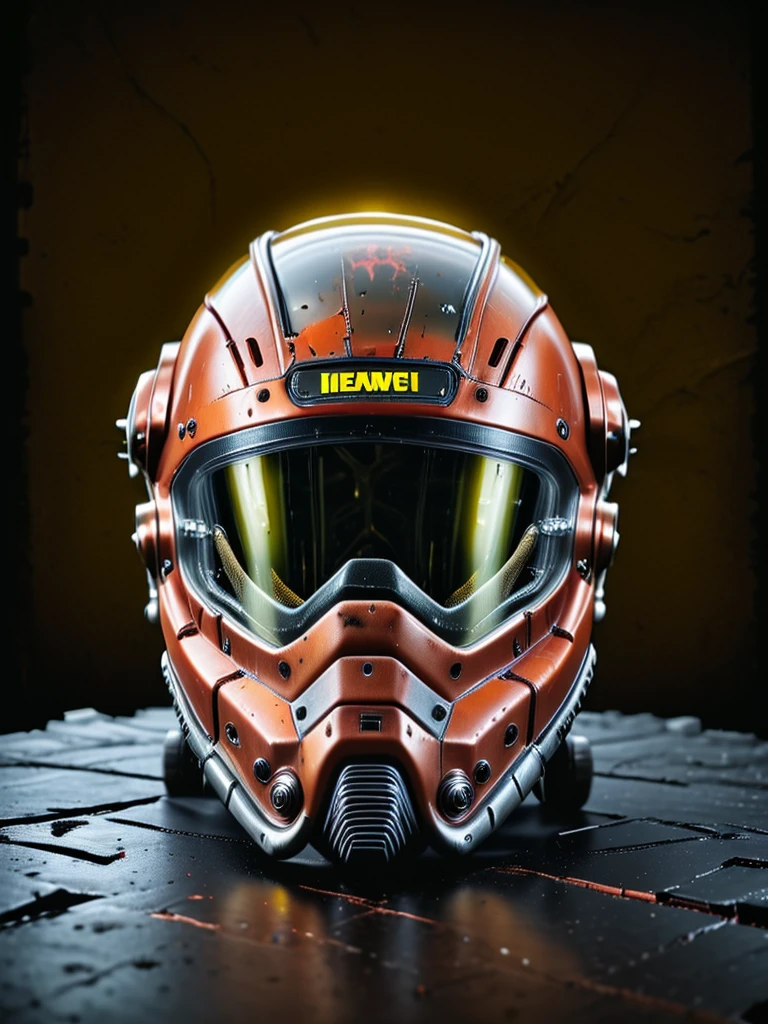 photo focus on military biohazard-helmet, still life, science fiction, cyberpunk, <IteMaker>, black background, red theme , grit, (rust:0.4), cracks, cracked surface, subtle messy, dust, weary, edges rusty dusty, surface scratches, peeled sun bleeched paint, smudges, crumbles, rugged, used, film, professional, 4k, highly detailed
(construction yellow black theme:1.2)
biohazard-energy,
<lora:IteMaker_SD_1.2:1>