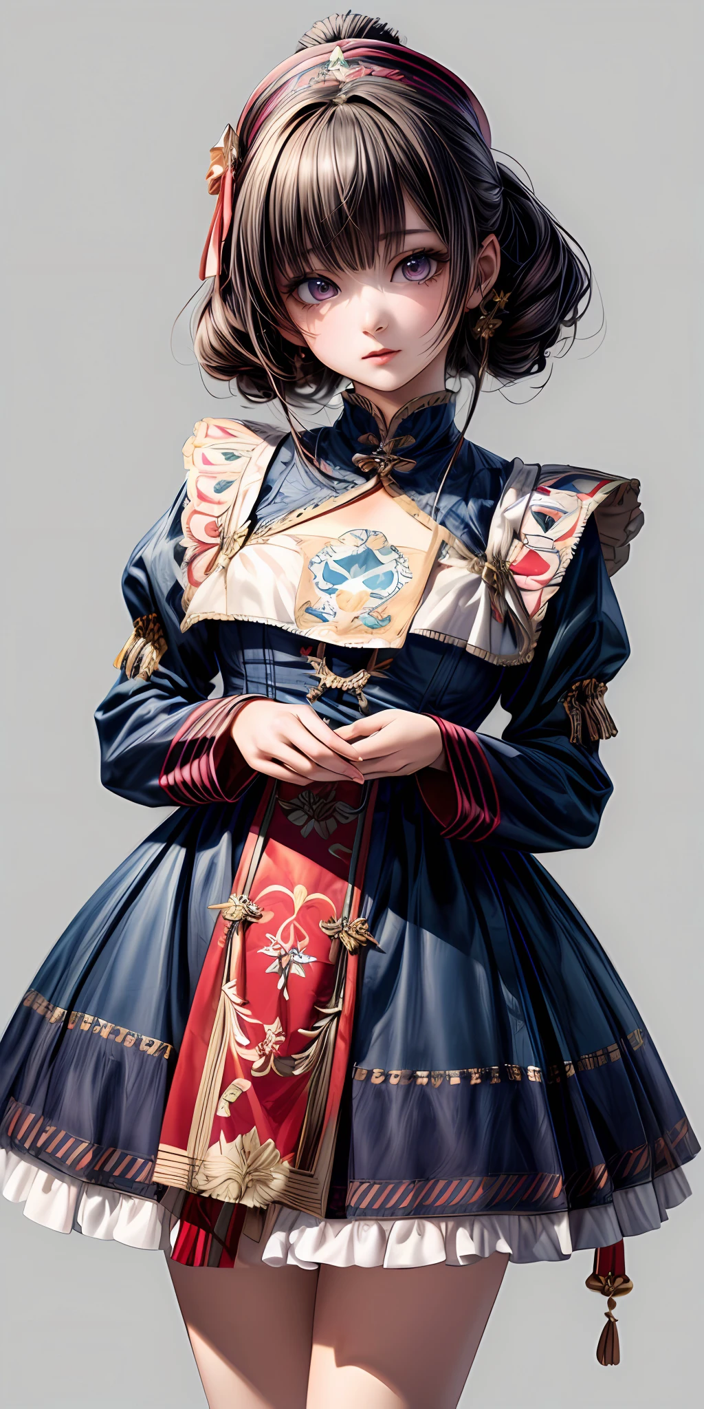 (masterpiece,ultra-detailed,best quality,8K,CG,illustration,shaved:1.0),(petite girl:1.0) <lora:more_details:1>, simple background,
<lora:jyoji fuku v21.0:0.5> jyojifuku, ofuda,ribbon