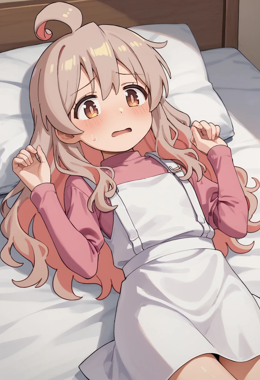 liniefrieren, 1girl, solo, long sleeves, ribbon, hair between eyes, twintails, hair ribbon, horns, puffy sleeves, juliet sleeves, brown bow, brown ribbon,pantyhose<lora:linie:0.7>
,child,toddler size, looking at viewer,
(((pajamas))),scared to sleep alone,<lora:ScaredToSleepAlone:1> blush,