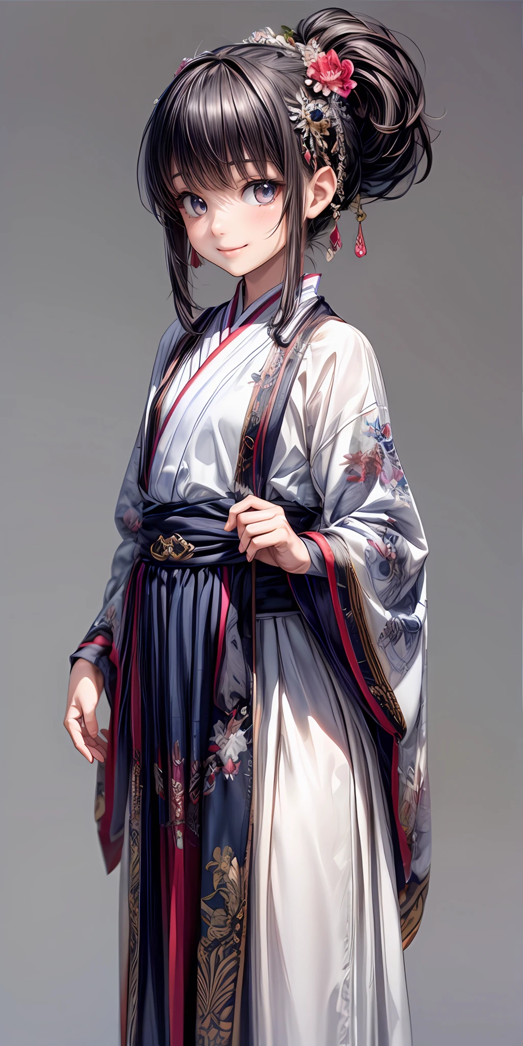 (masterpiece,ultra-detailed,best quality,8K,CG,illustration,shaved:1.0),(ite girl:1.0) <lora:more_details:1>, smile,simple background,
<lora:china dress v1.0:0.5> jyojifuku, hair ornament