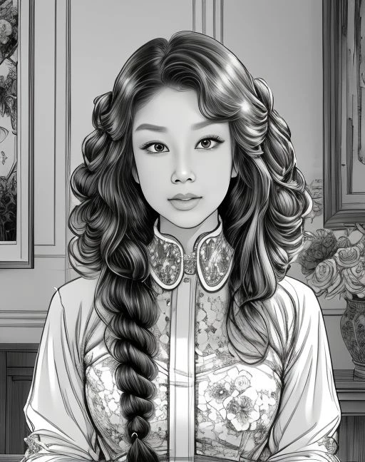 masterpiece, best quality, master piece, comicbook, fine art parody, greyscale, 1girl, ((long curly hair )), upper body, shirt with collar, lace brims, perfect face, indoor, vase, flowers
 <lora:goodhands_Beta_Gtonero:0.7>  <lora:minicomic2:0.3>