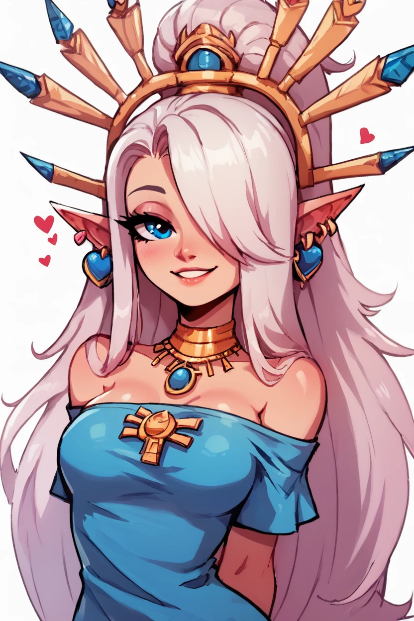 score_9, score_8_up, score_8, medium breasts,        yvraine, long hair, smile, simple background, shirt, white background, jewelry, very long hair, white hair, earrings, off shoulder, hair over one eye, arms behind back, blue shirt,   <lora:Yvraine_Warhammer_40K_P1:0.8>,  <lora:BoldCAT_P3:0.8>, <lora:Semi3D:0.3>,