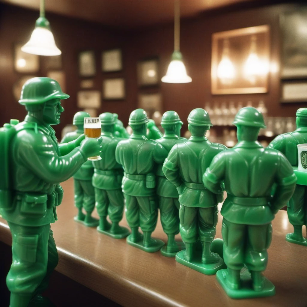 analog film photo green plastic soldiers having a beer in a pub  <lora:GreenArmyMen1024:0.8> . faded film, desaturated, 35mm photo, grainy, vignette, vintage, Kodachrome, Lomography, stained, highly detailed, found footage