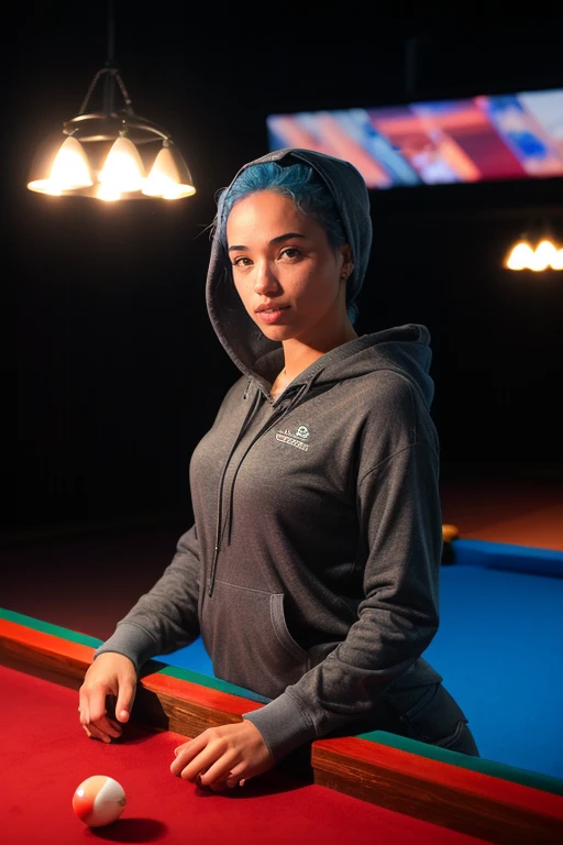 DEN_sofia_gomezMK2
(playing snooker in a dark atmospheric pool hall wearing casual clothing and a hoodie, atmospheric, snooker, cue, playing snooker, leaning over the table:1.2),
bokeh, f1.4, 40mm, photorealistic, raw, 8k, textured skin, skin pores, intricate details  <lora:epi_noiseoffset2:1>, epiCRealism <lora:ClothingAdjuster3:-1>