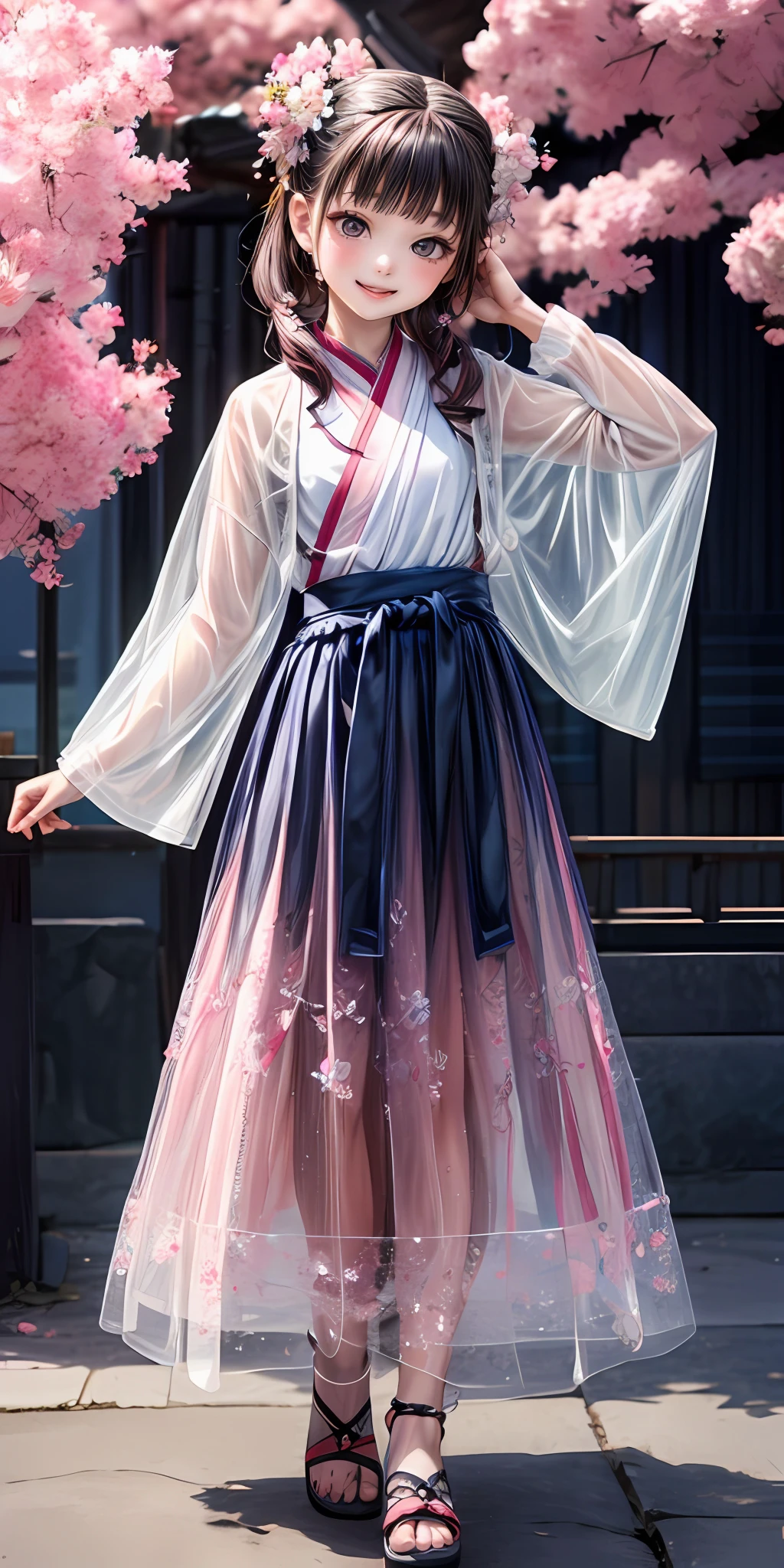 (masterpiece,ultra-detailed,best quality,8K,CG,illustration,shaved:1.0),(ite girl:1.0) <lora:more_details:1>, smile,simple background,
<lora:china dress v1.0:0.6> jyojifuku, hair ornament,see-through,skirt,flower,cherry blossom
