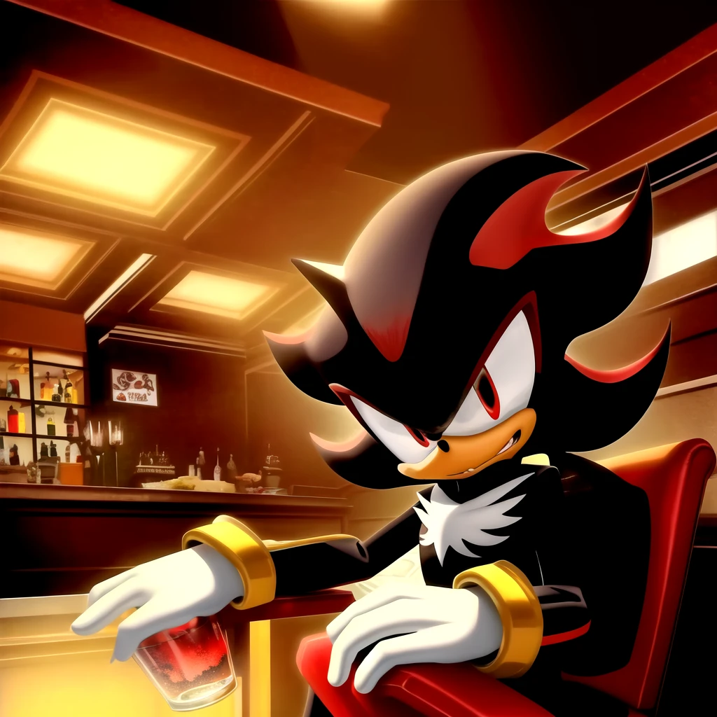 sfw, masterpiece, best quality,absurderes2d,,anime style,shadow the hedgehog,1boy,solo,sitting,chair,indoors,bar,tavern,holding,holding glass,<lora:ShadowHedgehog:0.8>