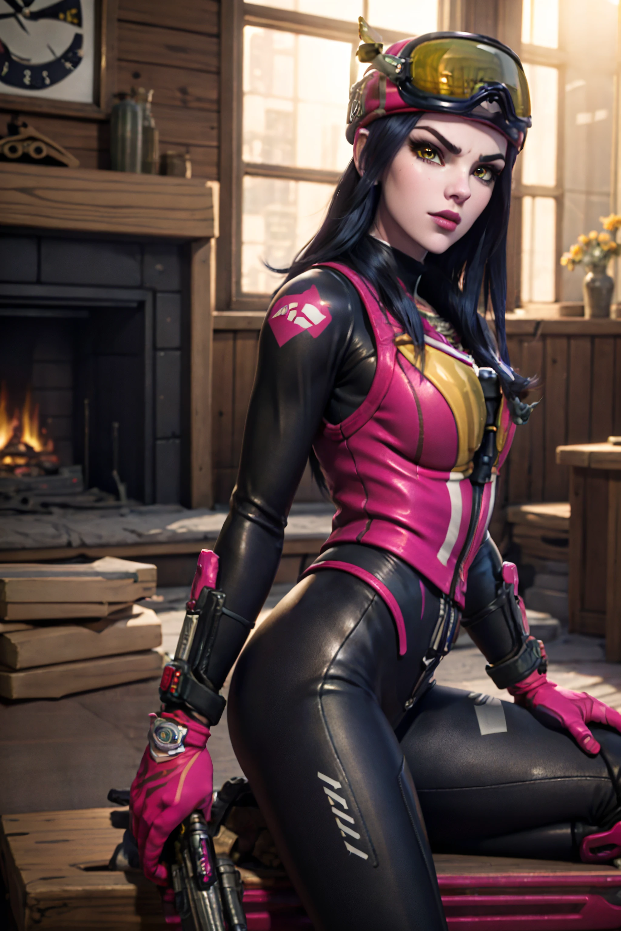 <lora:Widowmaker_biatlon:0.6>,widowmaker_biatlon,(biatlon_costume:1.5),full length, full length,black hair,absurdres, highres, best quality, 1 girl in living room,mature, adult, 35 y.o., ((detailed face)), (pretty face),  indoors, sunlight, medium breasts