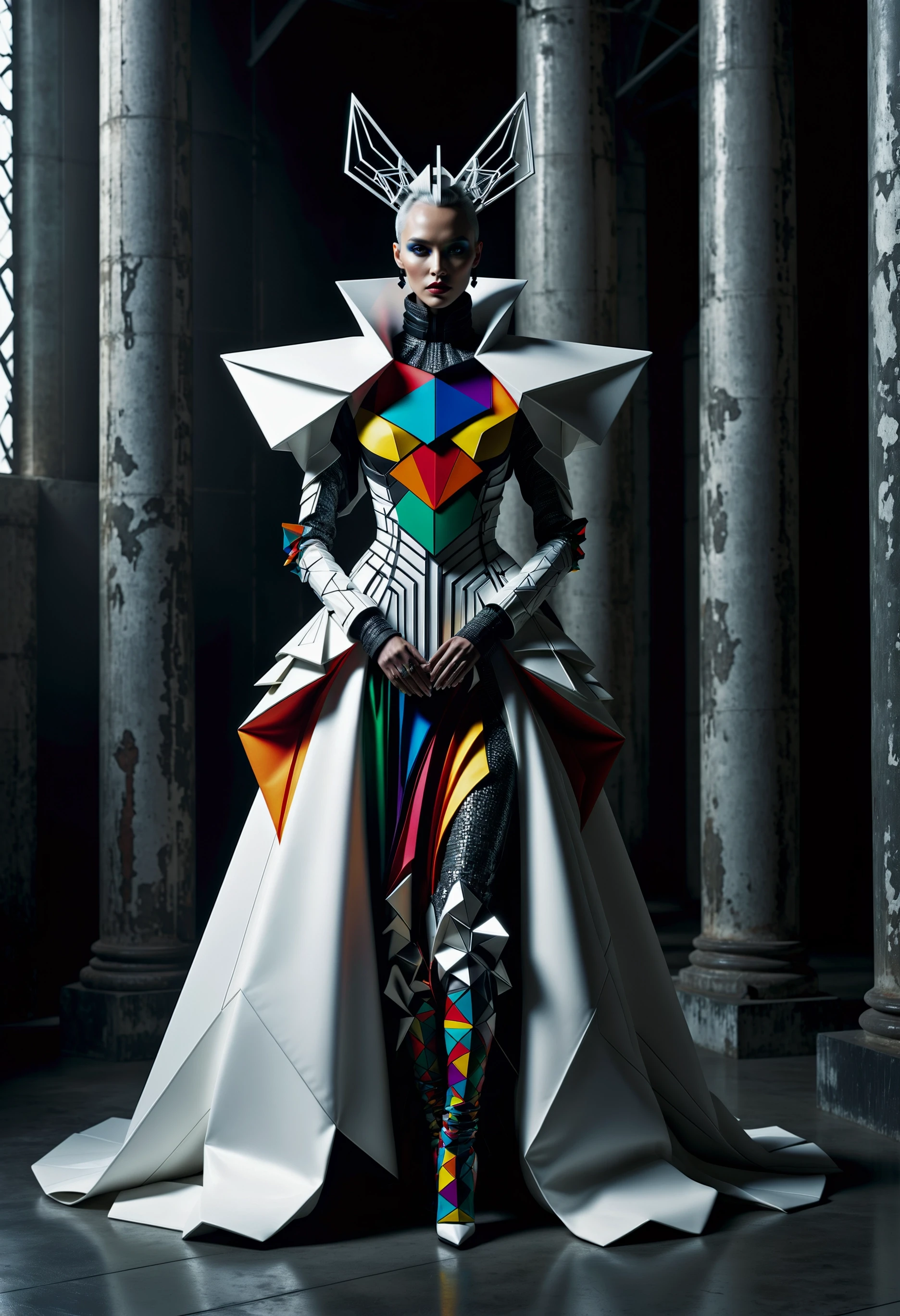 breathtaking cinematic photo Monochrome, stocky Baron futurcouture, geometric, fashion, avant-garde, broad lighting, Pixel Art, Colorful details, Innovative, modern Baron futurcouture design. Geometric lines and shapes create an avant-garde aesthetic. Broad lighting highlights intricate colorful details in this pixel art inspired style. This monochrome fashion statement is sure to turn heads at any event. . 35mm photograph, film, bokeh, professional, 4k, highly detailed . award-winning, professional, highly detailed