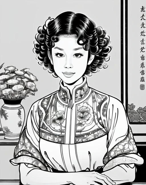 masterpiece, best quality, master piece, comicbook, fine art parody, greyscale, 1girl, ((short curly hair )), upper body, shirt with collar, lace brims, perfect face, indoor, vase, flowers
 <lora:goodhands_Beta_Gtonero:0.7>  <lora:minicomic2:0.5>