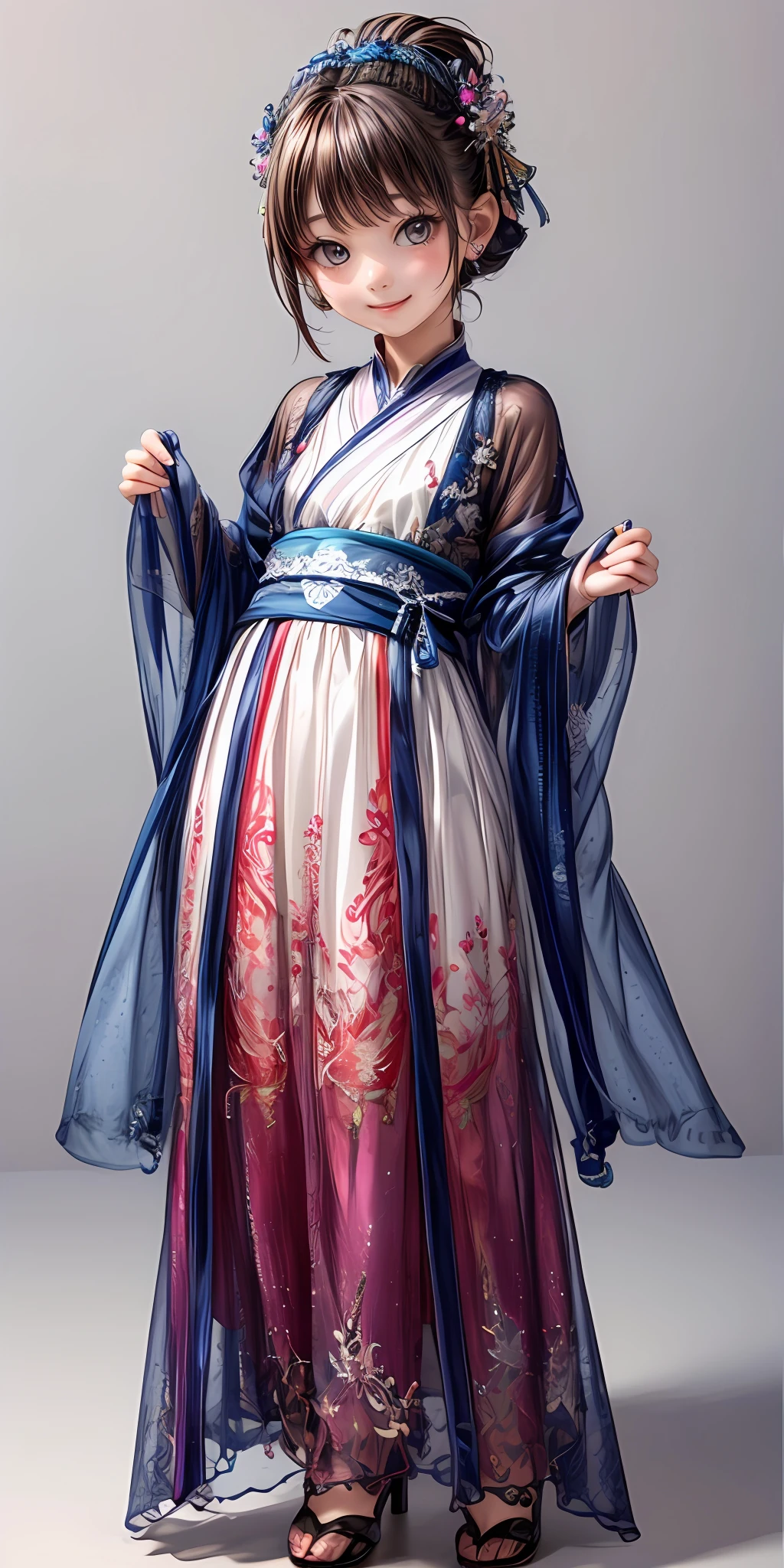 (masterpiece,ultra-detailed,best quality,8K,CG,illustration,shaved:1.0),(ite girl:1.0) <lora:more_details:1>, smile,simple background,
<lora:china dress v1.0:0.6> jyojifuku, hair ornament,see-through,