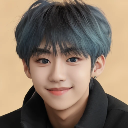 1boy, solo, hwatemp, portrait,( focus on face:1.2), male focus, looking at the viewer, early twenties, {blue hair|green hair|black hair} . BREAK, 
(black eyes:1.2), BREAK, 
short hair, blurred background, {shy smile|smiling|happy} <lora:Hwarang_TEMPEST_-_íë__ì¡ì¬ì:1>