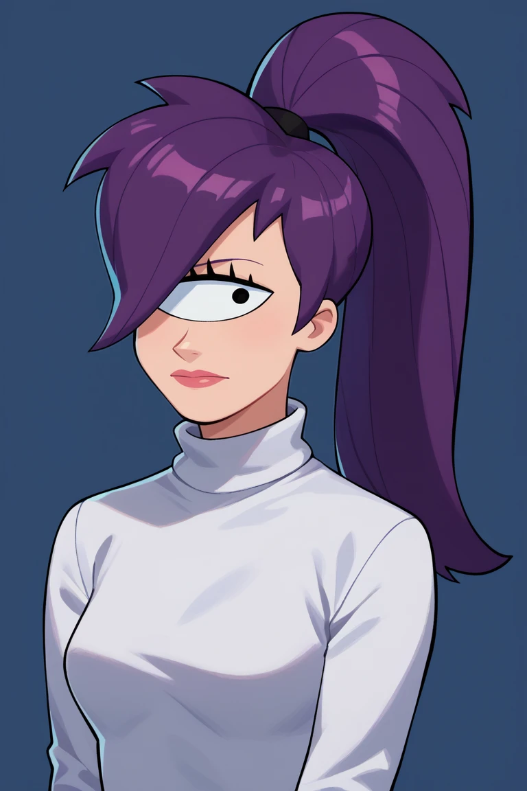 score_9, score_8_up, score_7_up, score_6_up BREAK, 1girl, solo, <lora:turangaleela-guy-PONYv1:.9>, turangaleela, one-eyed, ponytail, turtleneck sweater, upper body, portrait, looking at viewer,