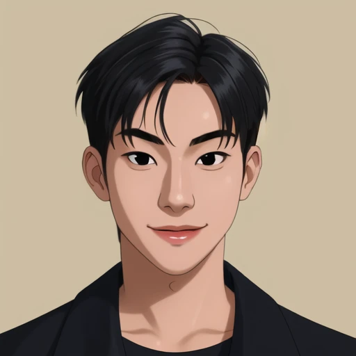 1boy, solo, hwatemp, portrait,( focus on face:1.2), male focus, looking at the viewer, early twenties, black hair. BREAK,
(black eyes:1.2), BREAK,
short hair, blurred background, happy, <lora:Hwarang_TEMPEST:1>